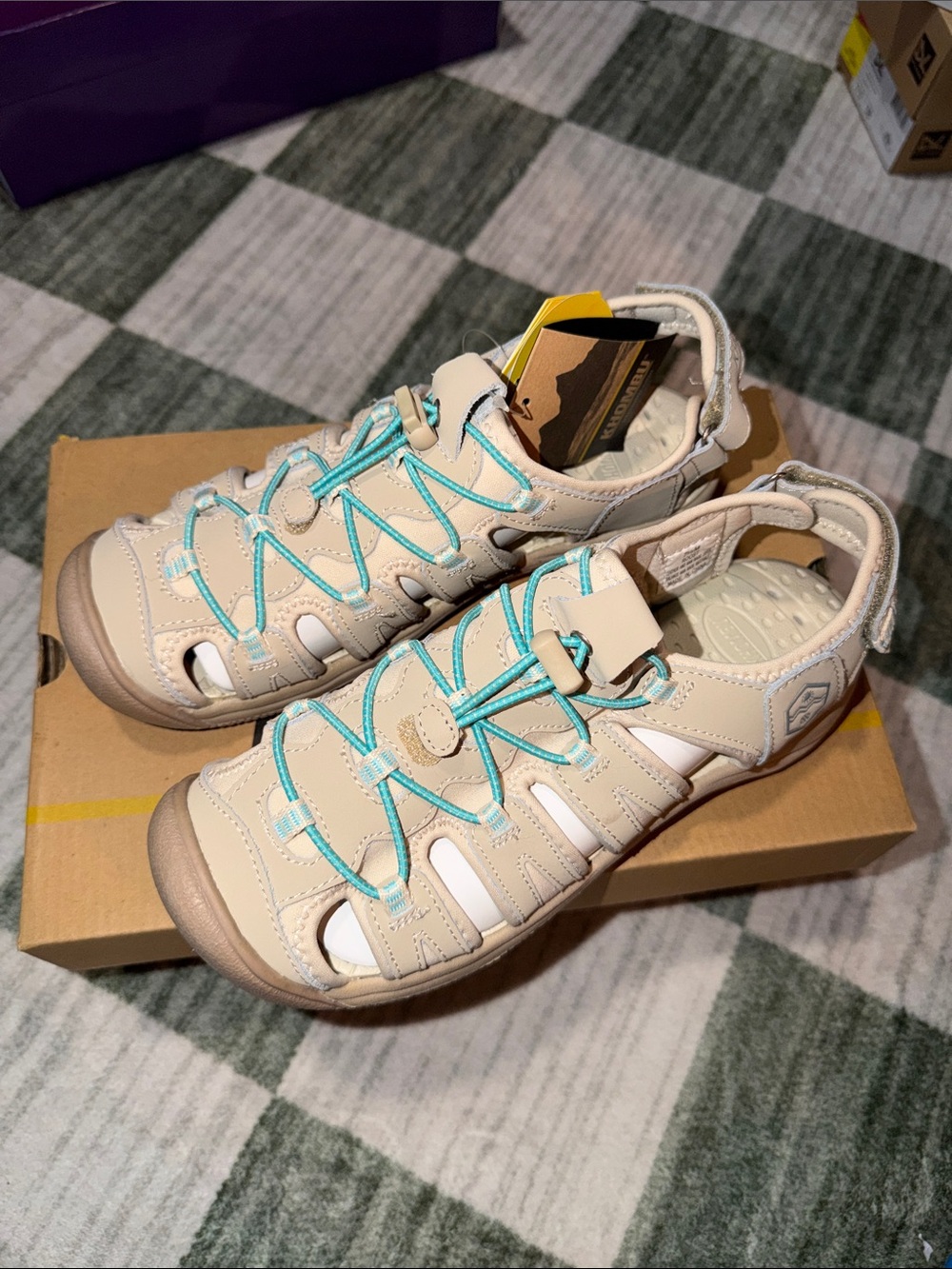Khombu Beige Outdoor Sandal with Teal Laces